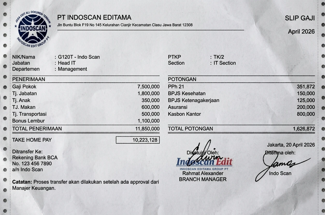Contoh hasil finishing slip gaji real foto kedua